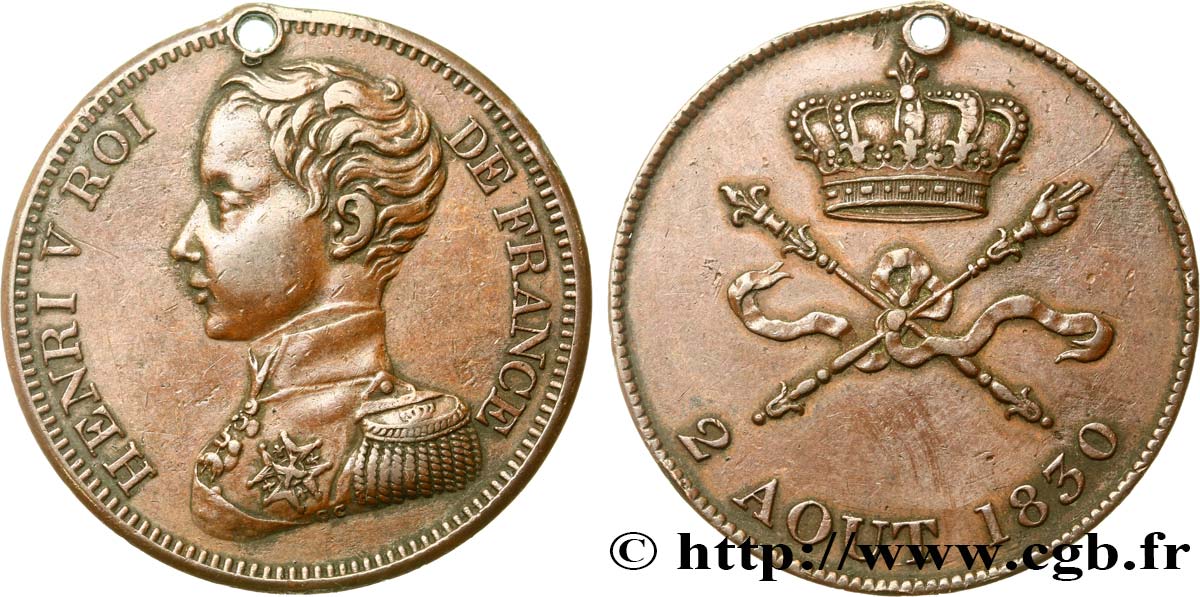 Module de 5 francs pour l’avènement d’Henri V 1830  VG.2687  TTB 