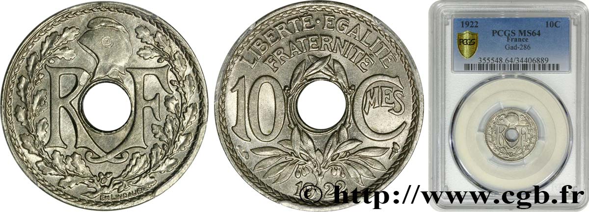 10 centimes Lindauer 1922  F.138/6 SPL64 PCGS
