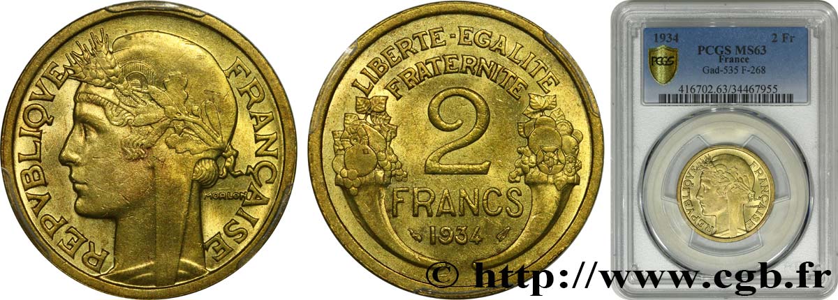 2 francs Morlon 1934  F.268/7 MS63 PCGS