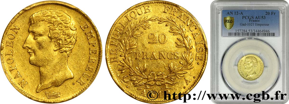 20 francs or Napoléon Empereur, buste intermédiaire 1804 Paris F.511/1 AU53 PCGS