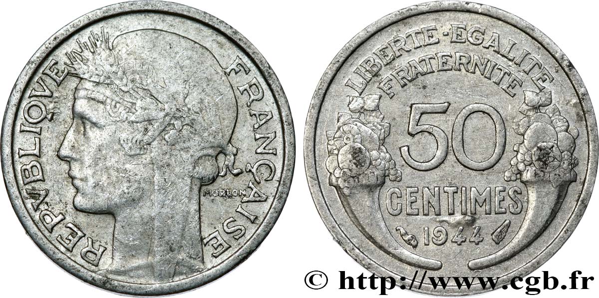 50 centimes Morlon, légère 1944  F.194/3 XF40 