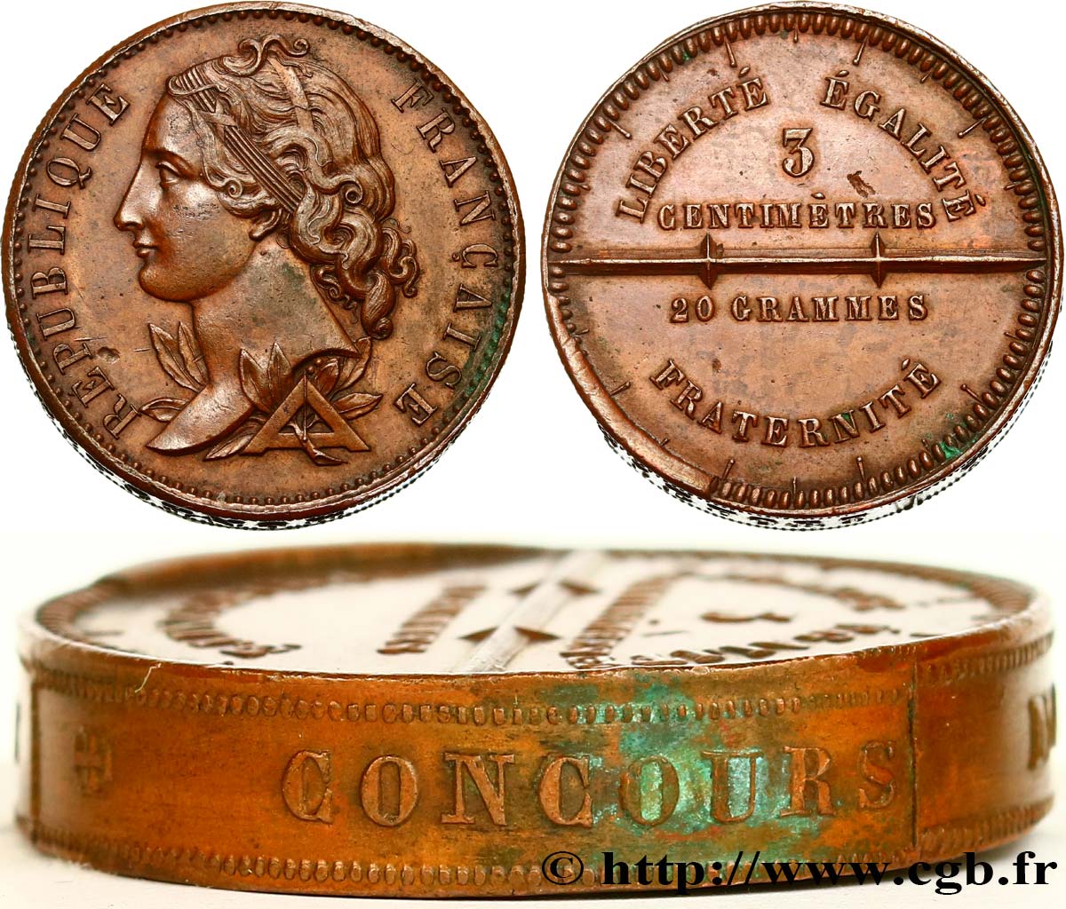 Concours de 10 centimes, piéfort quadruple de Magniadas, tranche inscrite 1848 Paris VG.3203  AU54 