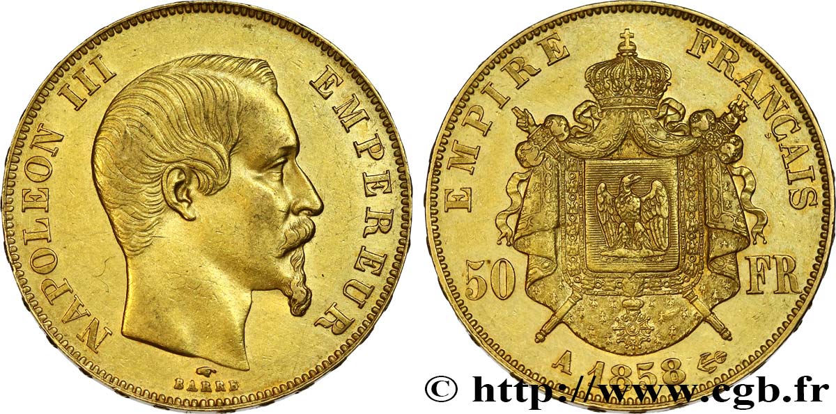 50 francs or Napoléon III, tête nue 1858 Paris F.547/5 BB52 