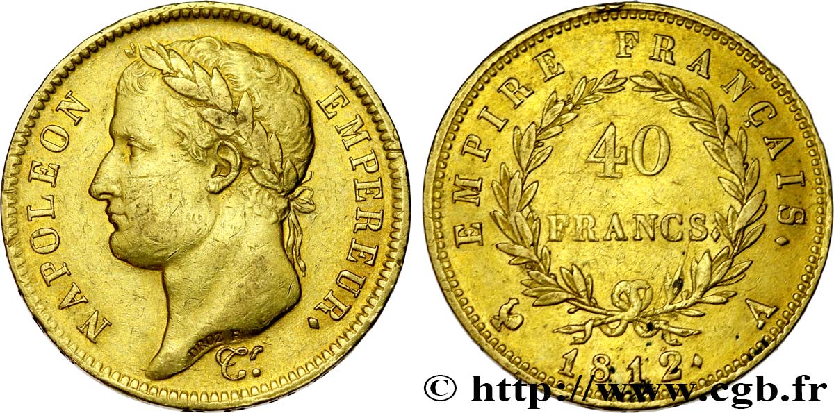 40 francs or Napoléon tête laurée, Empire français 1812 Paris F.541/9 BB45 