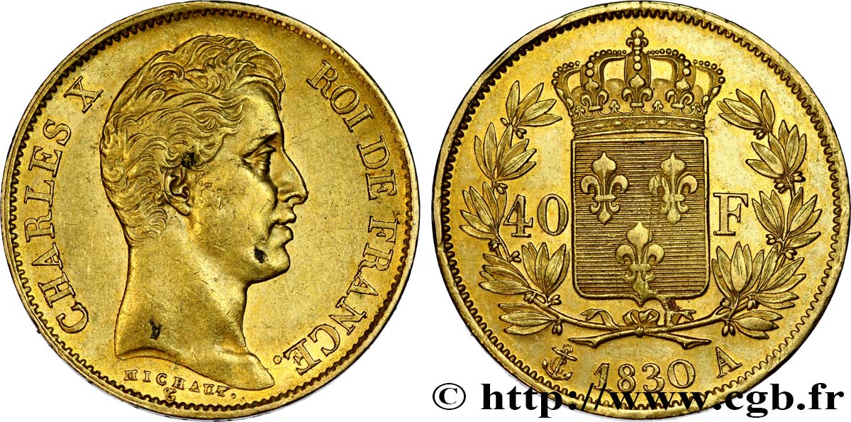 40 francs or Charles X, 2e type 1830 Paris F.544/5 MBC50 