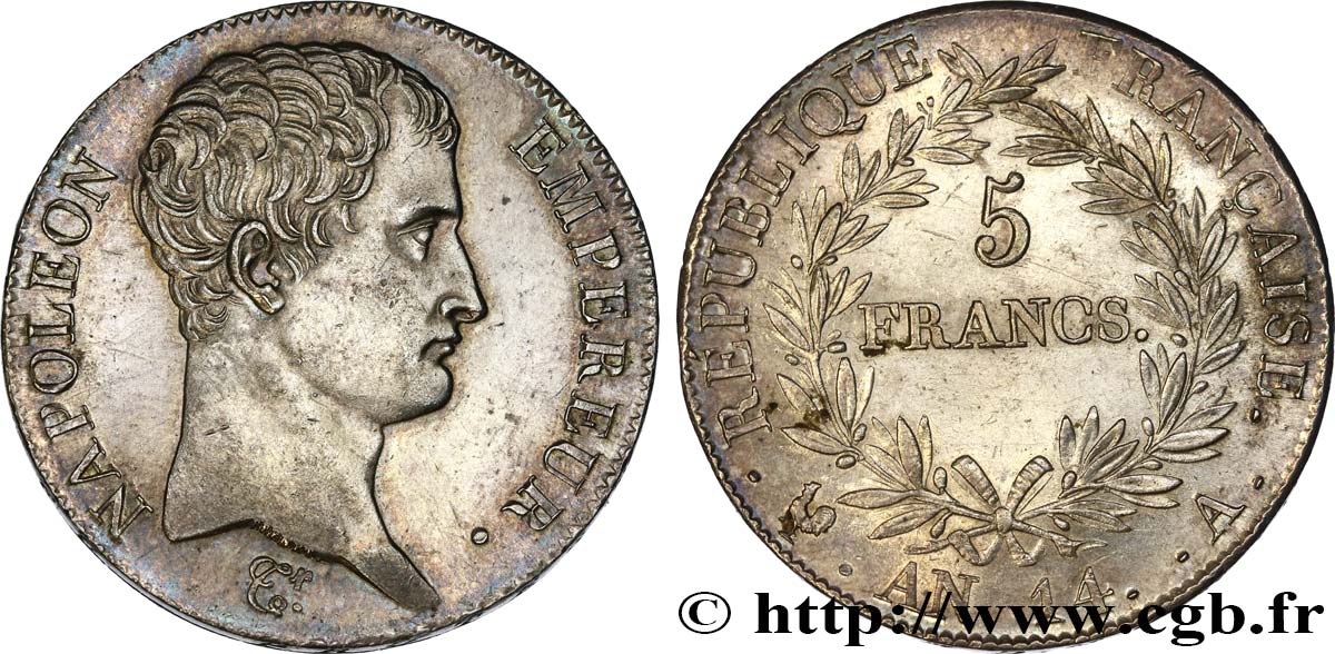5 francs Napoléon Empereur, Calendrier révolutionnaire 1805 Paris F.303/19 VZ55 