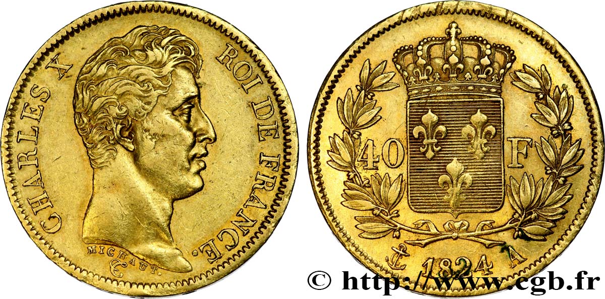 40 francs or Charles X, 1er type 1824 Paris F.543/1 BB48 