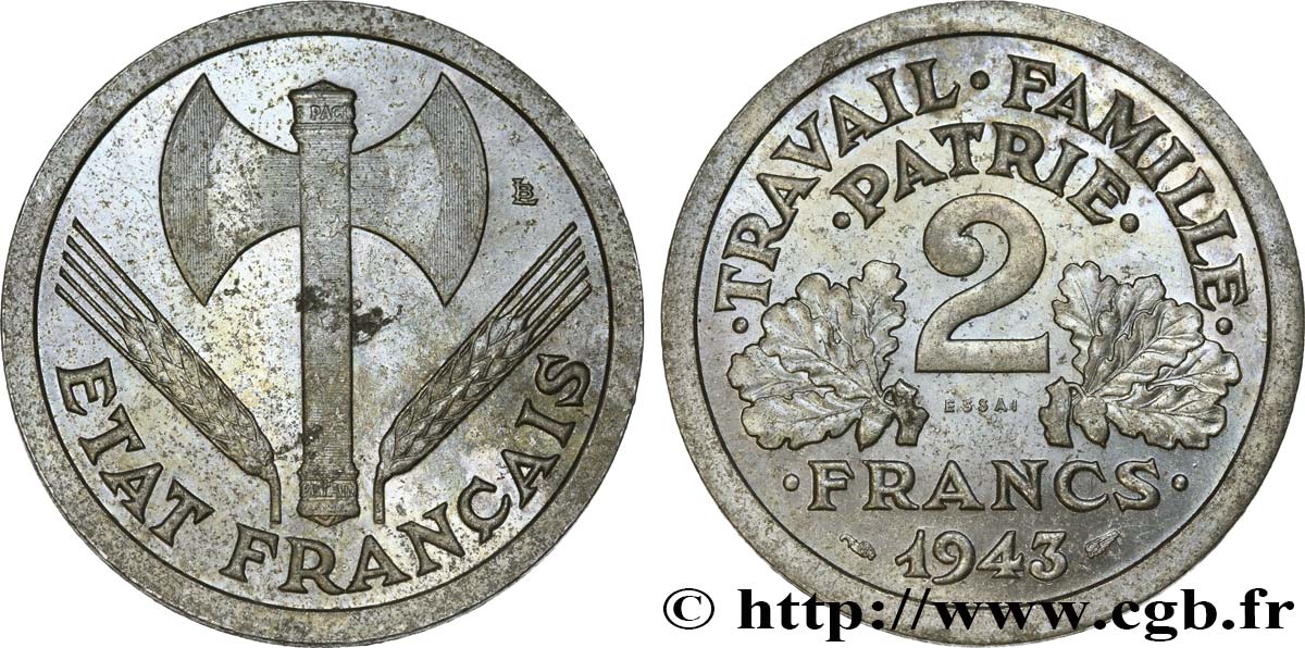 Essai de 2 francs Francisque 1943 Paris F.270/1 SUP60 