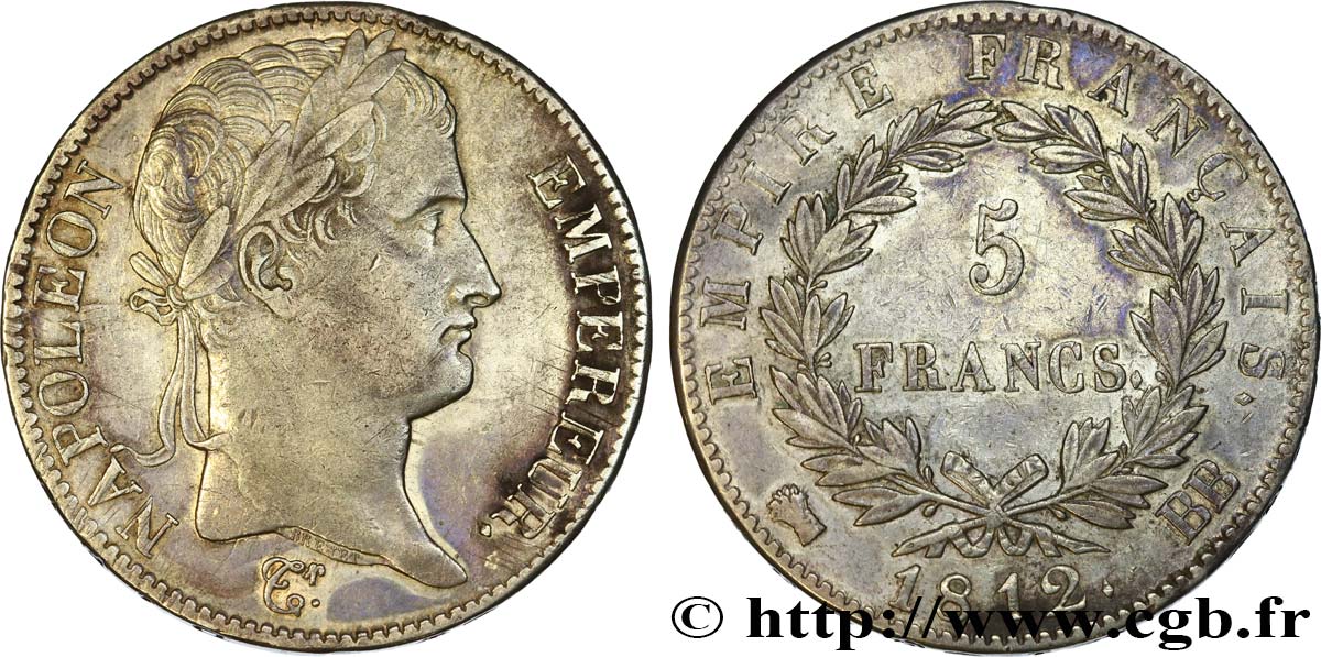 5 francs Napoléon Empereur, Empire français 1812 Strasbourg F.307/43 MBC45 