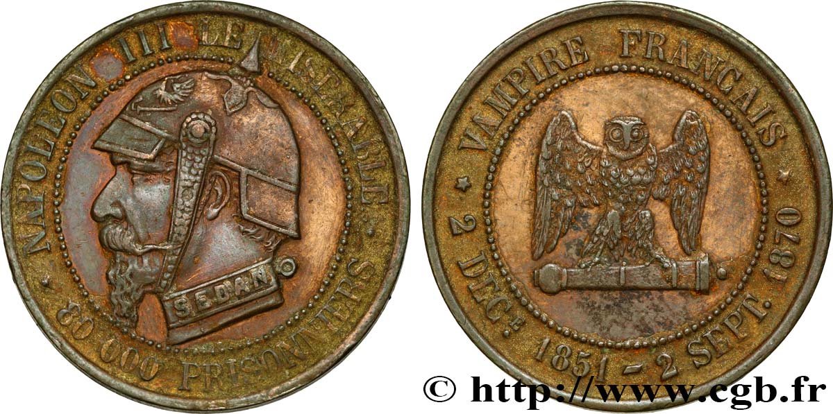 Monnaie satirique Br 27, module de Cinq centimes 1870  Coll.42  MBC 