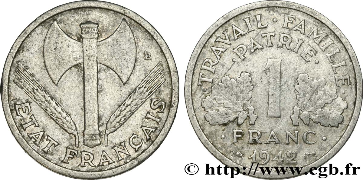 1 franc Francisque, légère 1942 Paris F.223/2 MB20 