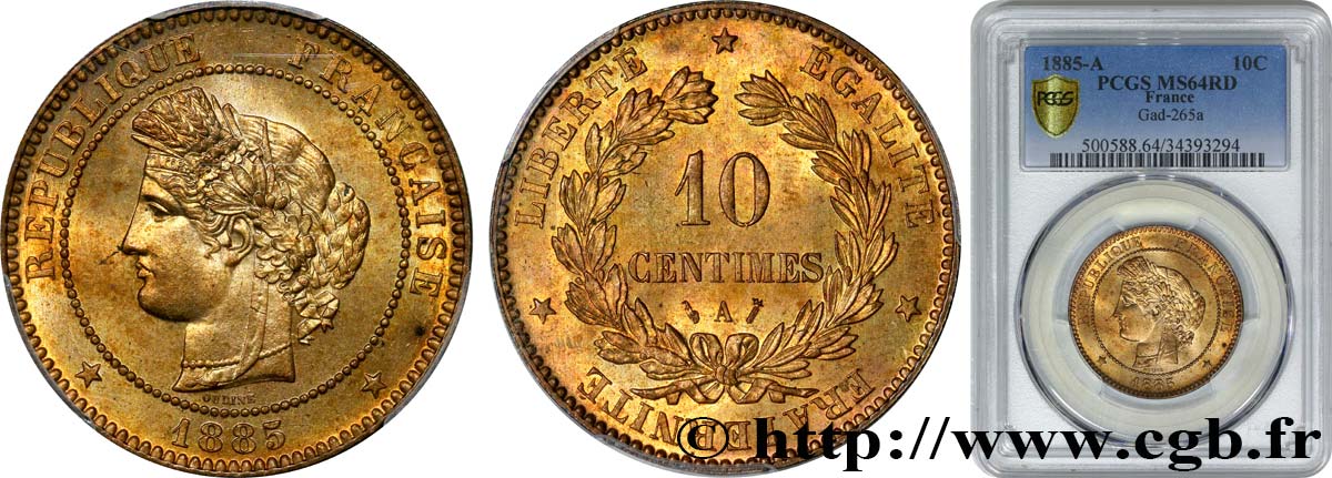10 centimes Cérès 1885 Paris F.135/29 MS64 PCGS