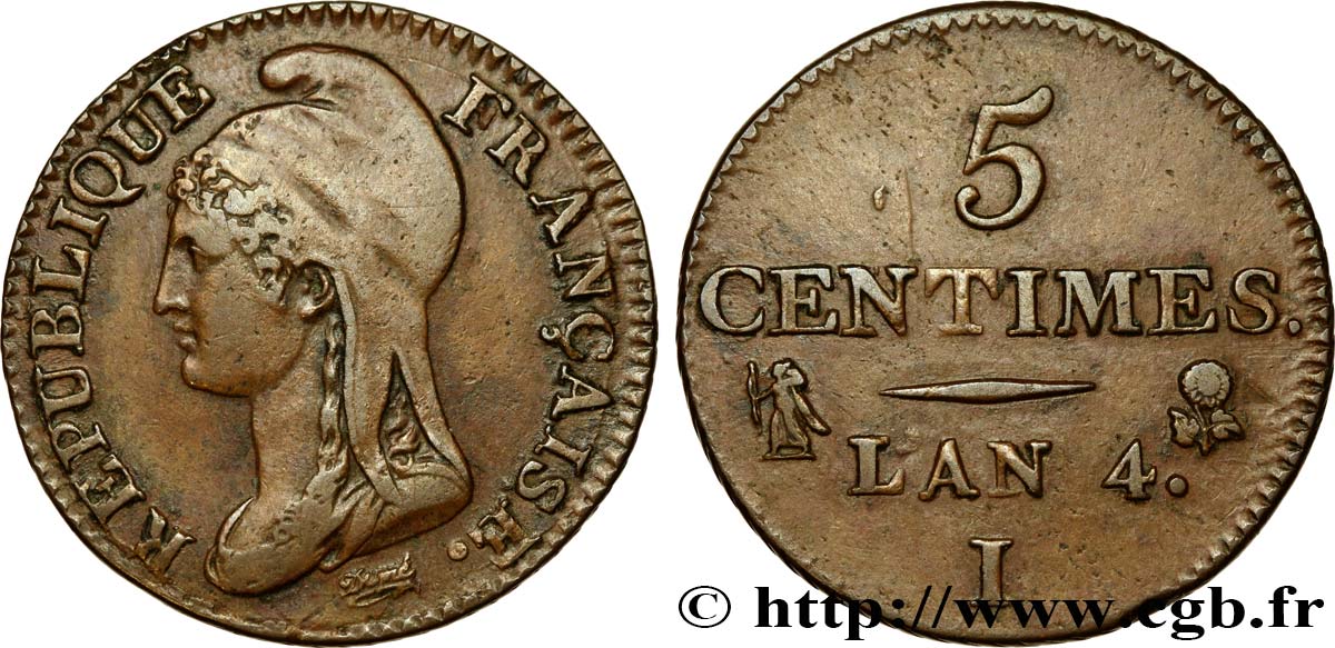 5 centimes Dupré, petit module 1796 Limoges F.113/2 MBC45 