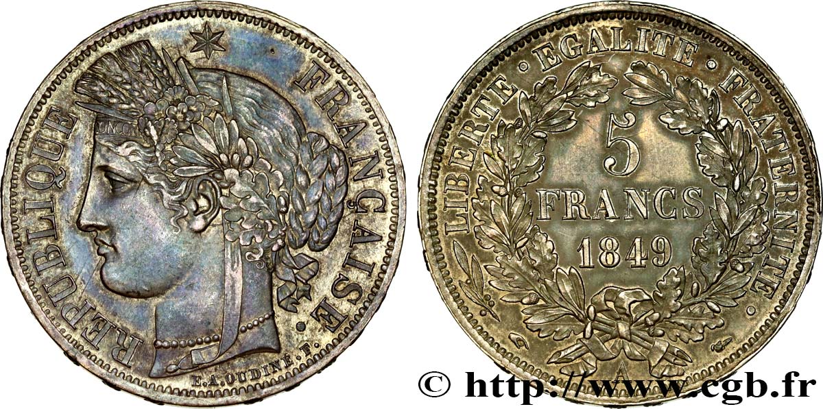 5 francs Cérès, IIe République 1849 Paris F.327/1 EBC58 