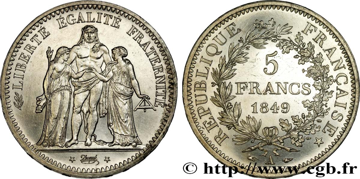 5 francs Hercule, IIe République 1849 Paris F.326/5 VZ60 