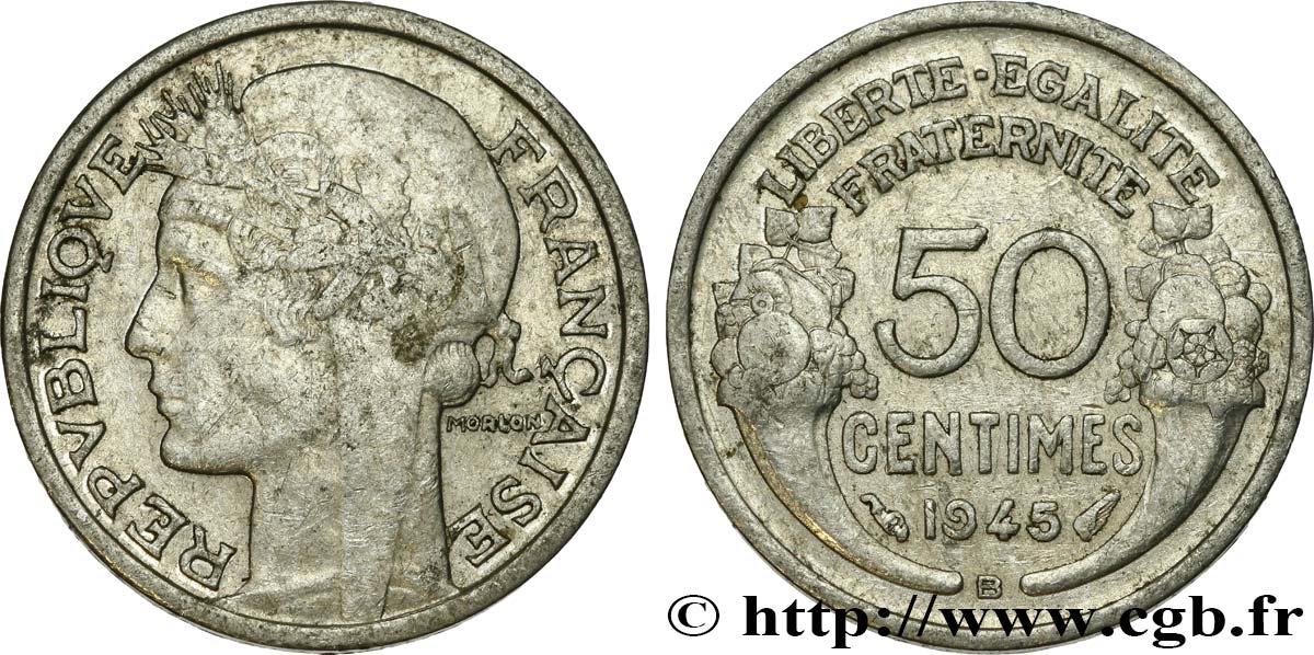 50 centimes Morlon, légère 1945 Beaumont-le-Roger F.194/6 XF48 