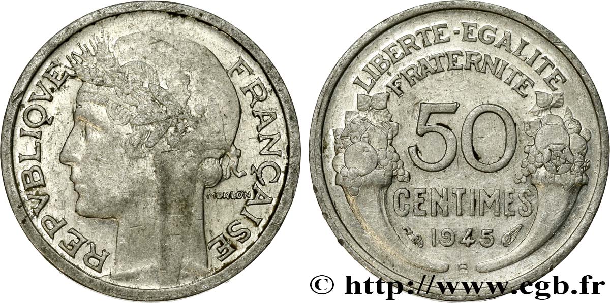 50 centimes Morlon, légère 1945 Beaumont-le-Roger F.194/6 TTB+ 