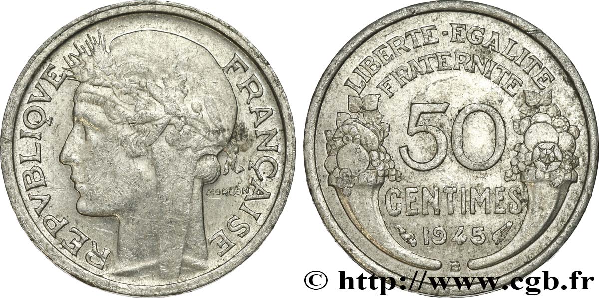 50 centimes Morlon, légère 1945 Beaumont-le-Roger F.194/6 TTB52 