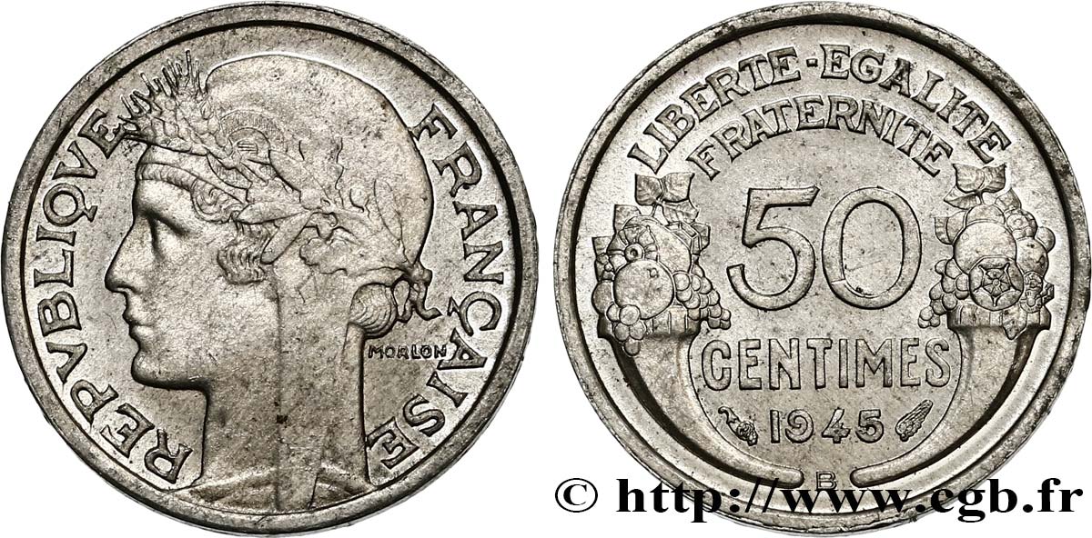 50 centimes Morlon, légère 1945 Beaumont-le-Roger F.194/6 VZ62 