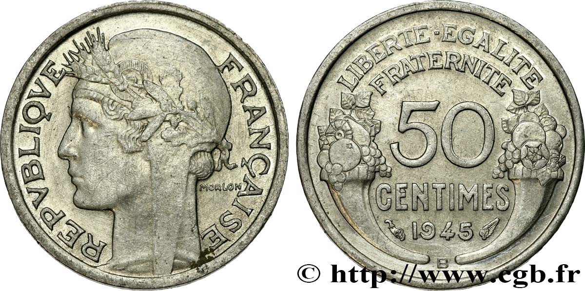 50 centimes Morlon, légère 1945 Beaumont-le-Roger F.194/6 VZ 