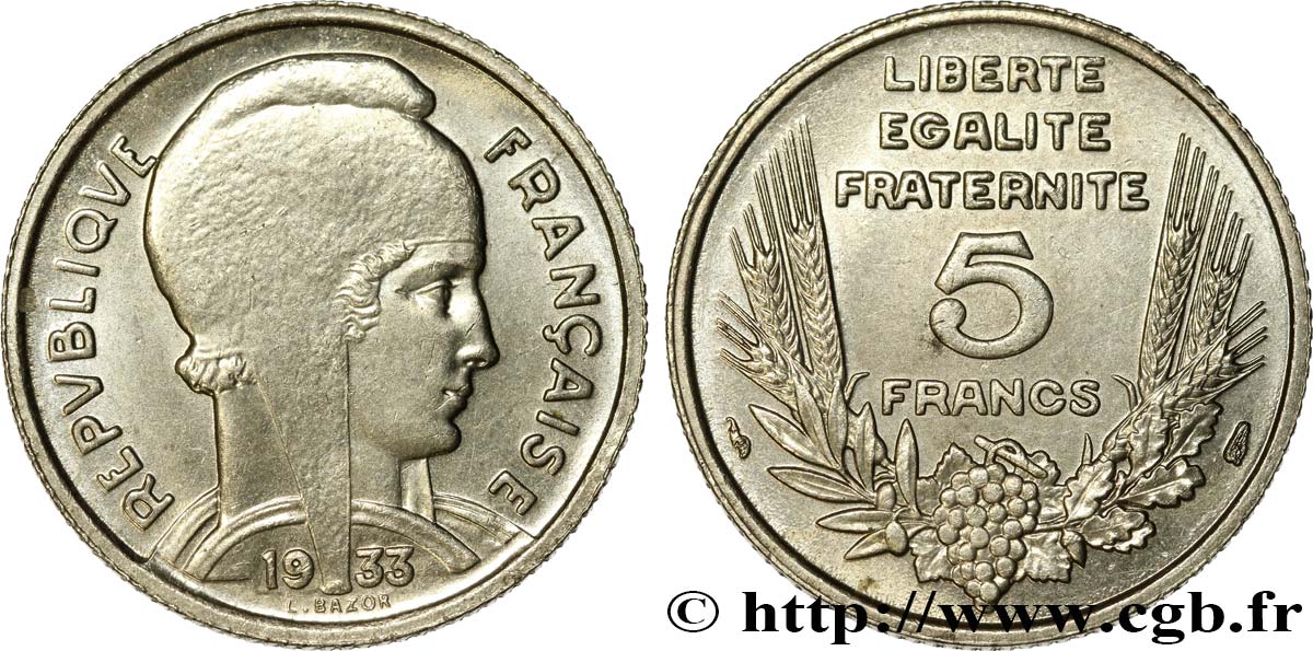 5 francs Bazor 1933  F.335/2 VZ60 