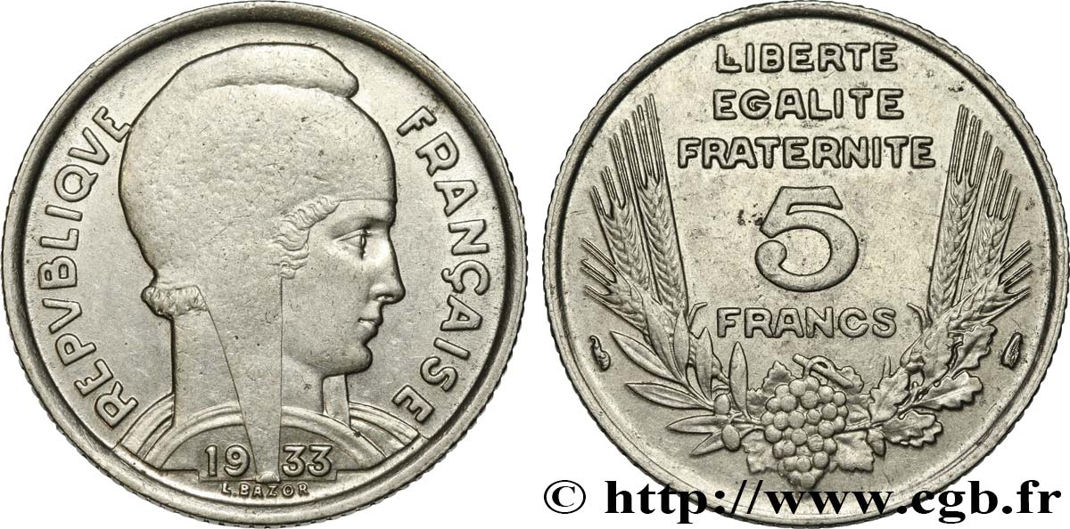 5 francs Bazor 1933  F.335/3 TTB54 