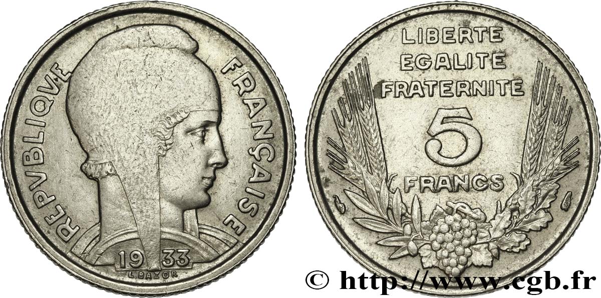 5 francs Bazor 1933  F.335/2 TTB52 