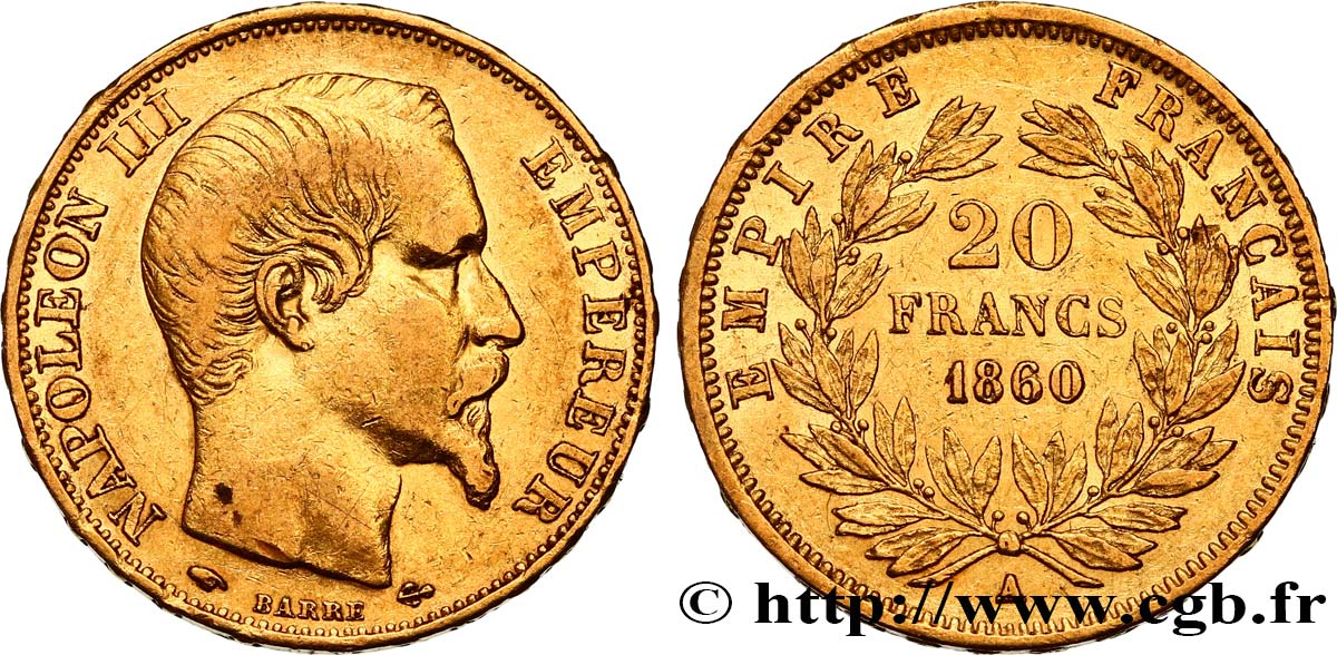 20 francs or Napoléon III, tête nue 1860 Paris F.531/18 VF35 