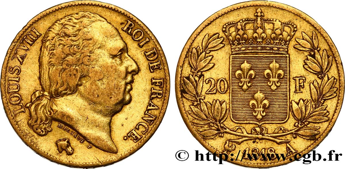 20 francs or Louis XVIII, tête nue 1818 Paris F.519/10 BB40 