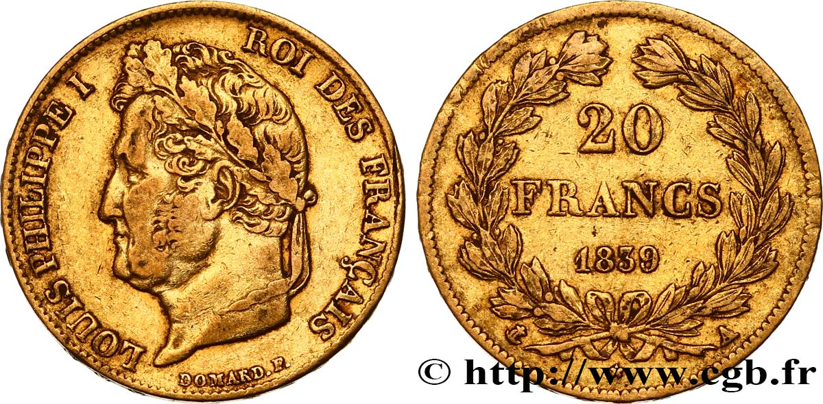 20 francs or Louis-Philippe, Domard 1839 Paris F.527/20 XF40 