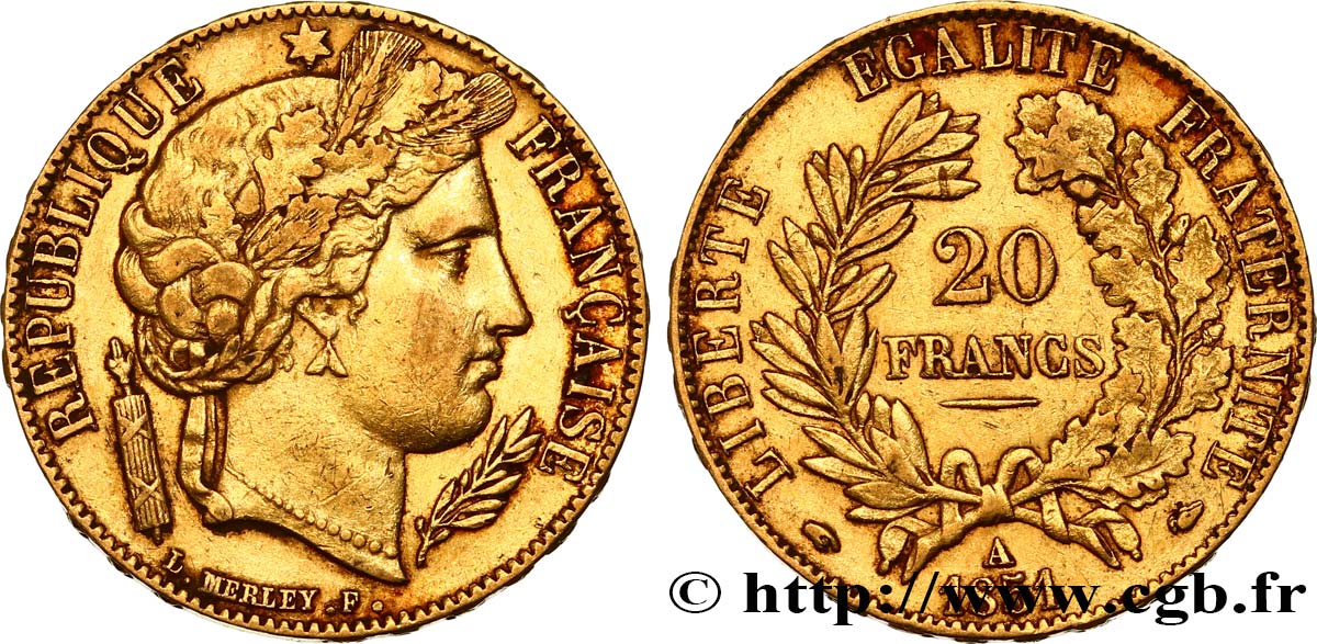 20 francs or Cérès 1851 Paris F.529/4 MBC48 
