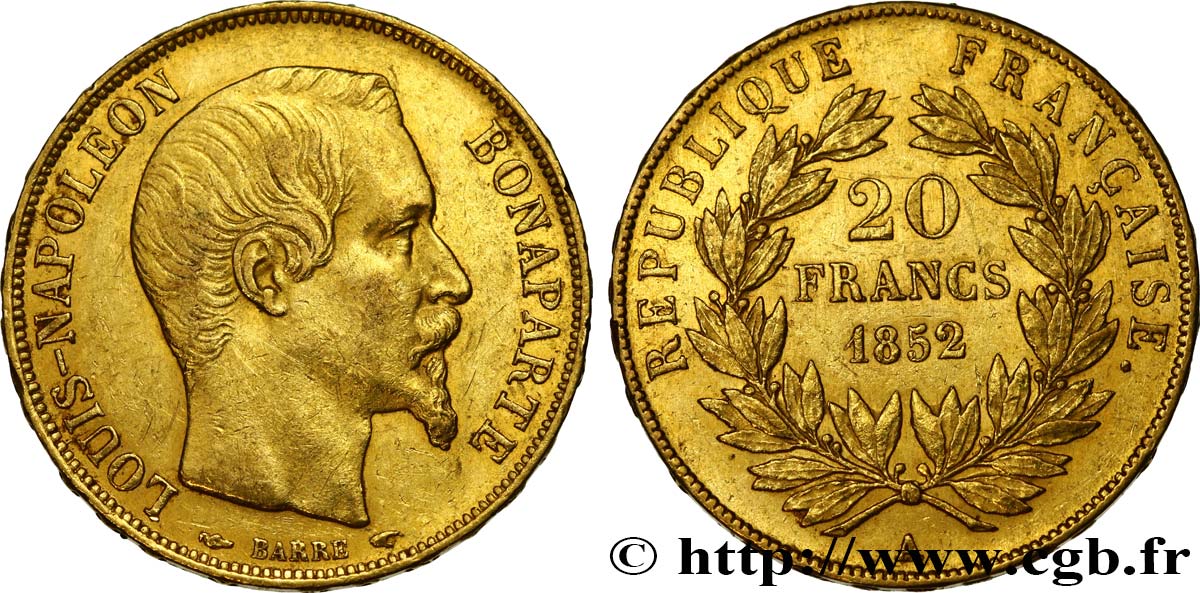 20 francs or Louis-Napoléon 1852 Paris F.530/1 TTB50 
