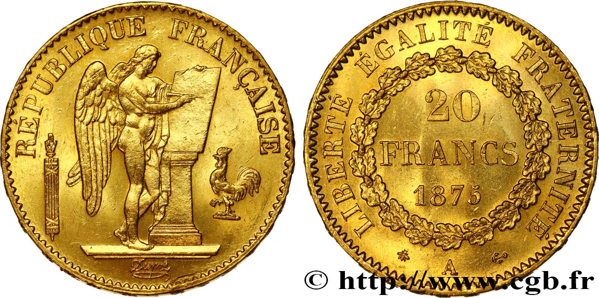 20 francs or Génie, Troisième République 1875 Paris F.533/3 SC63 