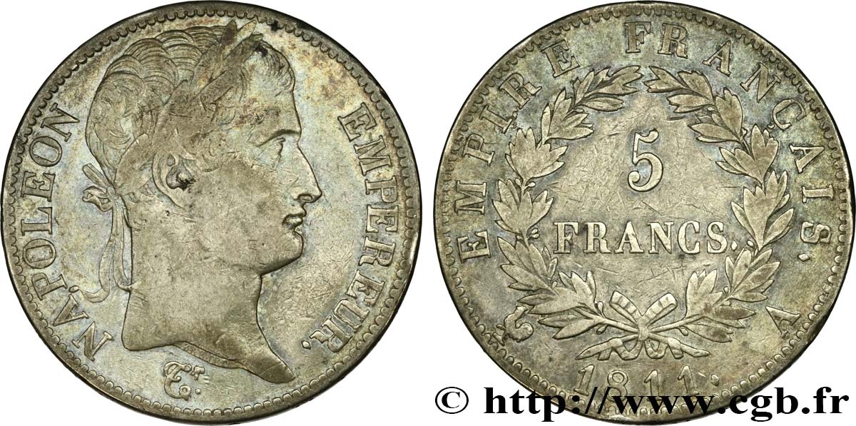 5 francs Napoléon Empereur, Empire français 1811 Paris F.307/27 VF 