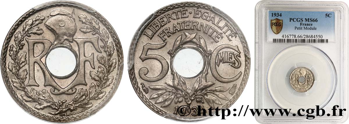 5 centimes Lindauer, petit module 1934 Paris F.122/17 FDC66 PCGS