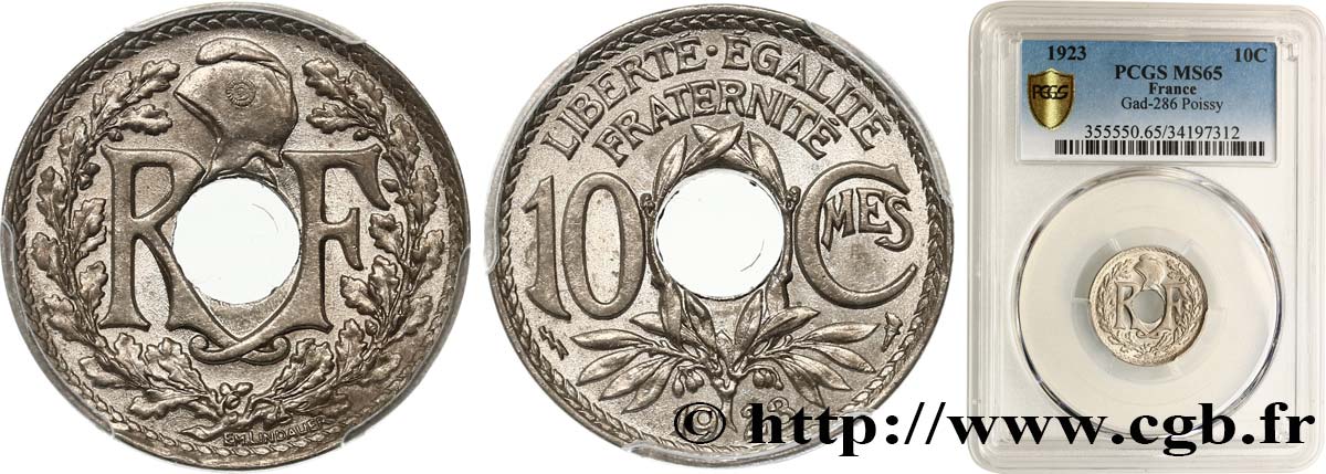 10 centimes Lindauer 1923 Poissy F.138/9 MS65 PCGS
