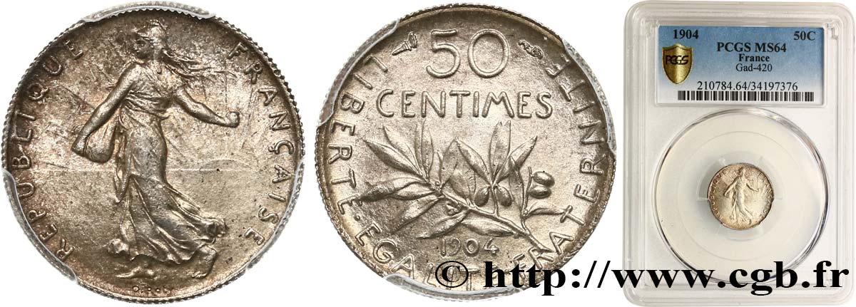 50 centimes Semeuse 1904 Paris F.190/11 fST64 PCGS
