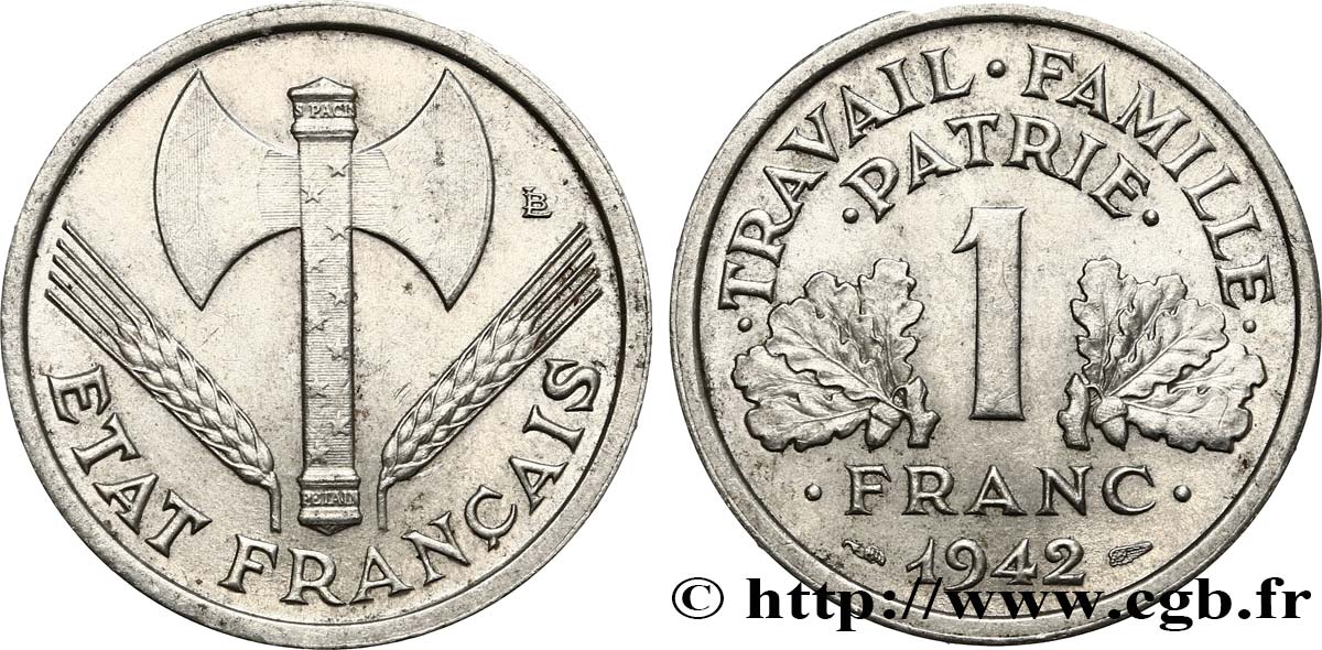 1 franc Francisque, lourde 1942  F.222/3 EBC58 