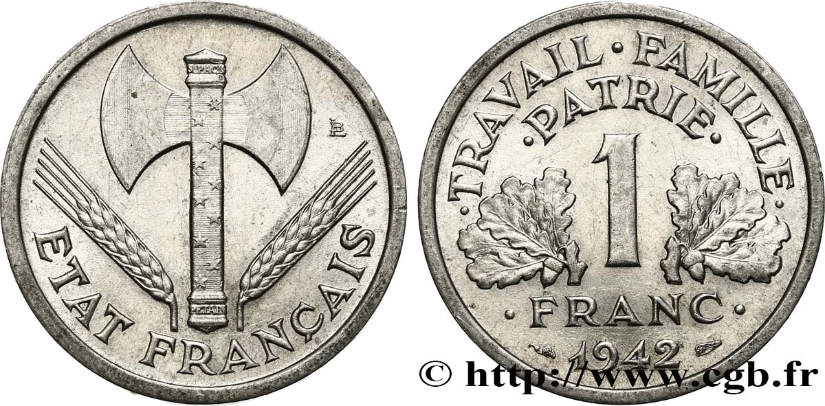 1 franc Francisque, lourde 1942  F.222/3 AU58 