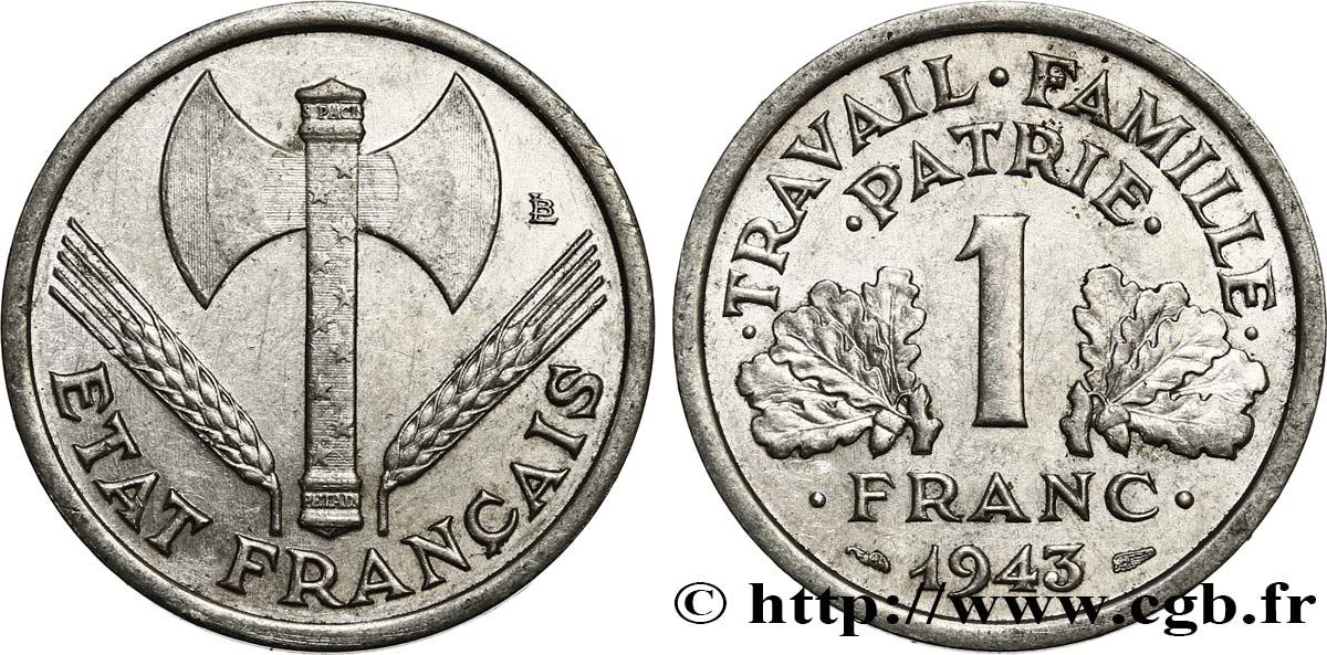 1 franc Francisque, légère 1943  F.223/3 SUP55 