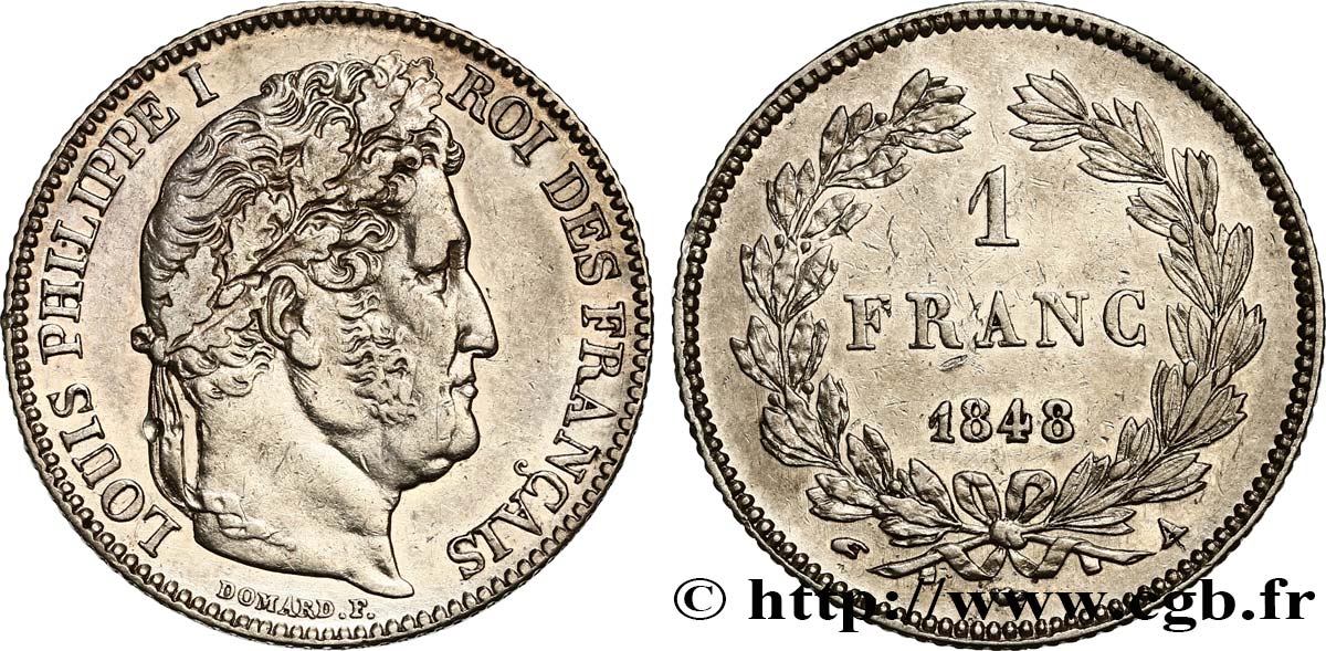 1 franc Louis-Philippe, couronne de chêne 1848 Paris F.210/113 fVZ 