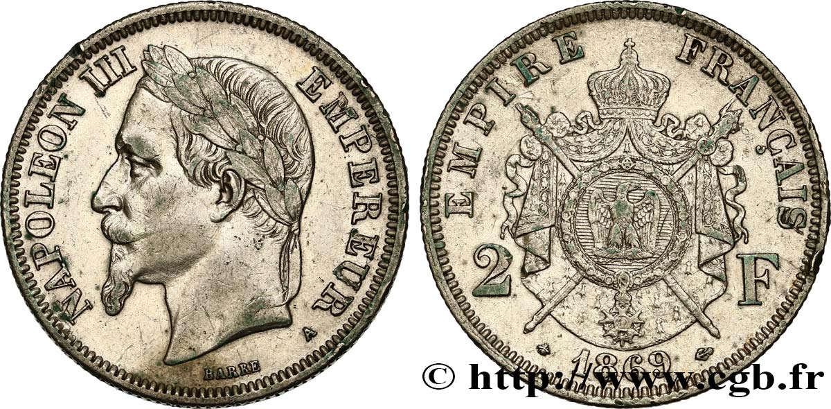 2 francs Napoléon III, tête laurée  1869 Paris F.263/10 SS48 