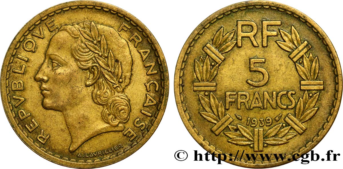 5 francs Lavrillier, bronze-aluminium 1939  F.337/3 SS48 
