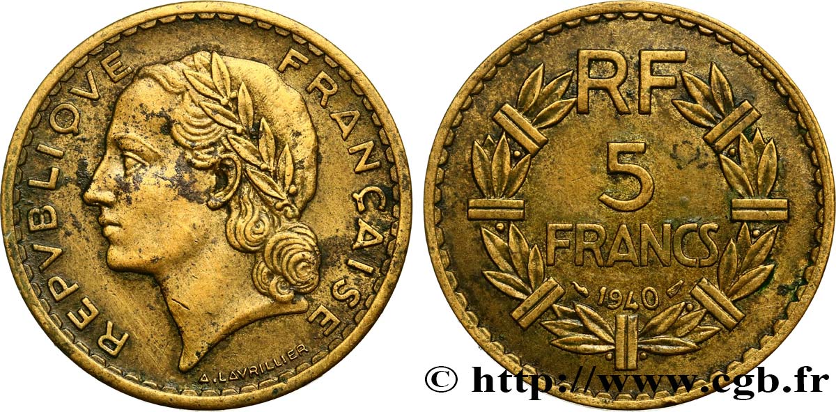 5 francs Lavrillier, bronze-aluminium 1940  F.337/4 SS48 