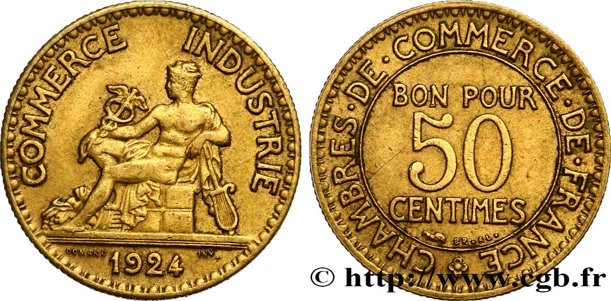 50 centimes Chambres de Commerce 1924 Paris F.191/6 TTB48 