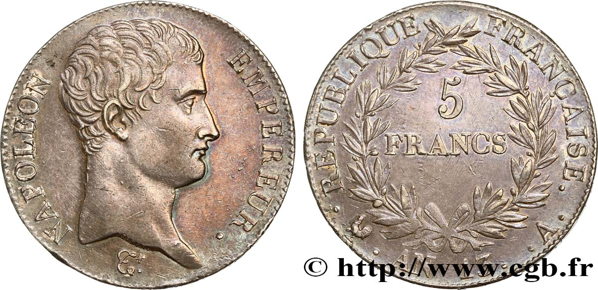 5 francs Napoléon Empereur, Calendrier révolutionnaire 1805 Paris F.303/2 var. MBC52 