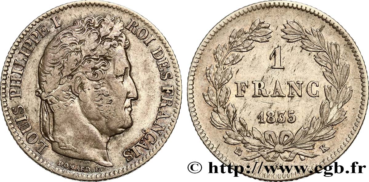 1 franc Louis-Philippe, couronne de chêne 1835 Bordeaux F.210/45 TTB42 