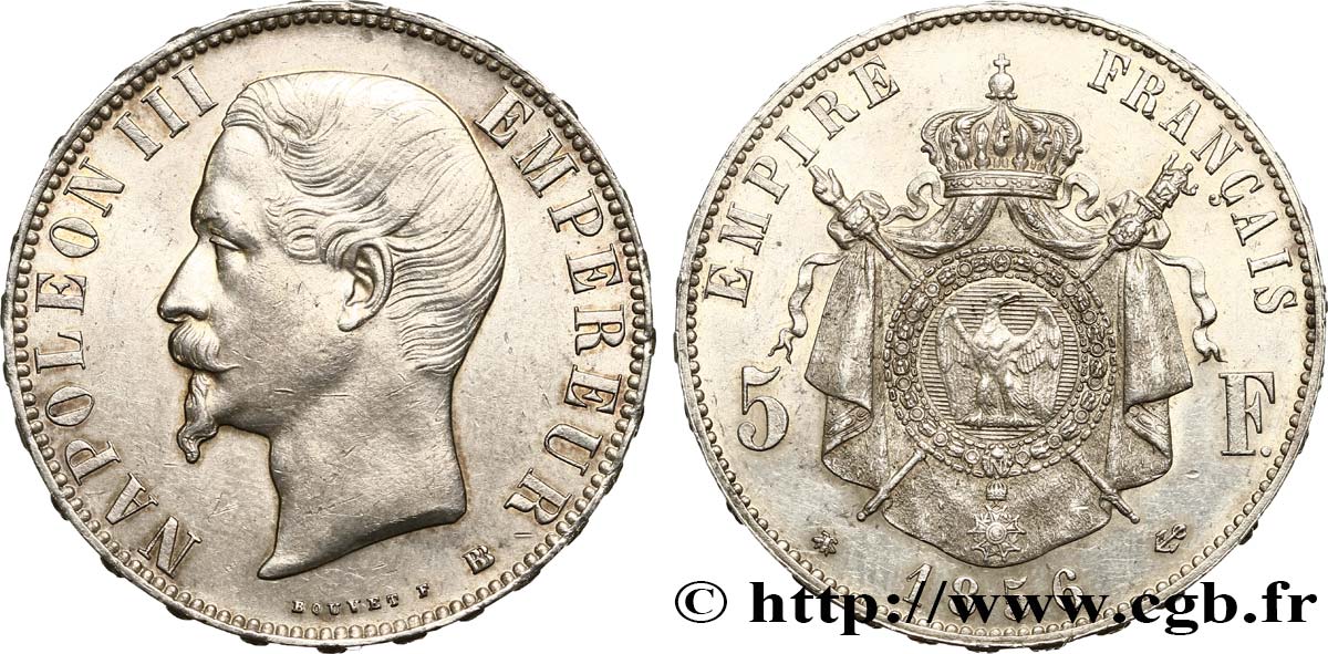 5 francs Napoléon III, tête nue 1856 Strasbourg F.330/8 TTB54 