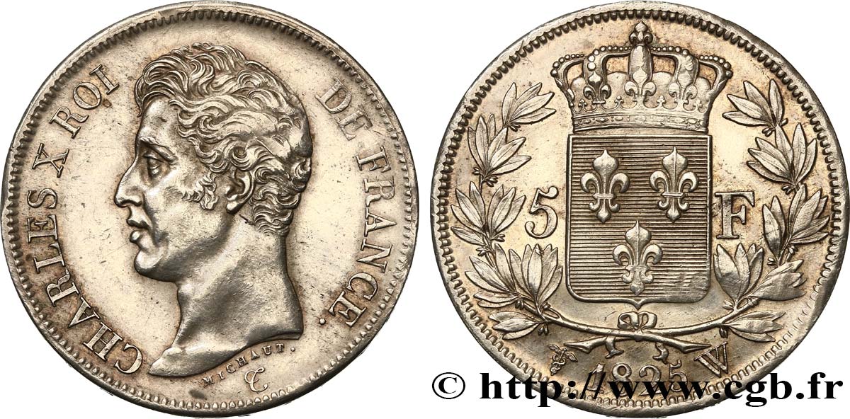 5 francs Charles X, 1er type 1825 Lille F.310/14 fVZ 