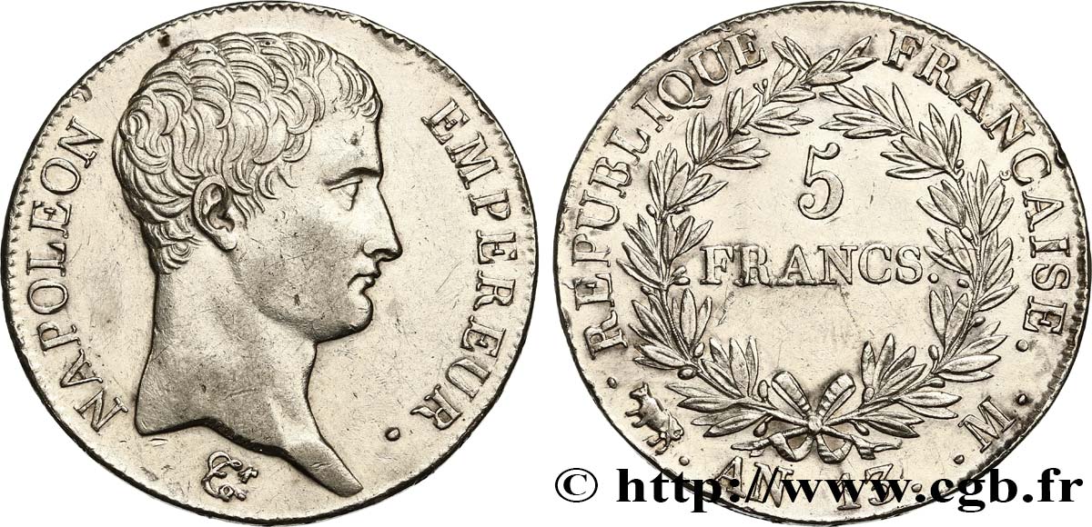 5 francs Napoléon Empereur, Calendrier révolutionnaire 1805 Toulouse F.303/13 EBC55 